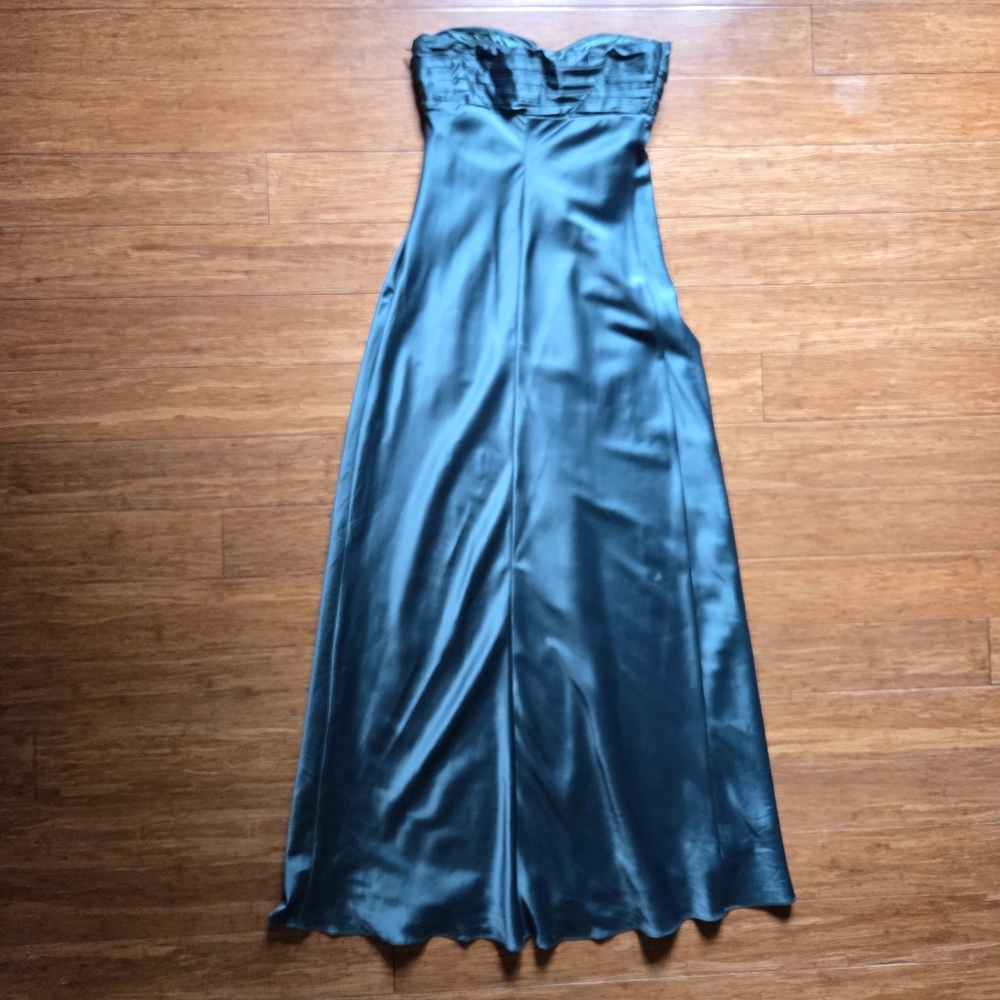 Elegant Forest Green Jewel Toned Satin Strapless Chateau Dress XS - Picture 7 of 16